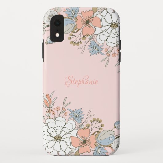 赤面ピンクブルーフローラ パーソナライズされた Case-Mate iPhoneケース (裏面)