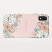 赤面ピンクブルーフローラ パーソナライズされた Case-Mate iPhoneケース (裏面(横))