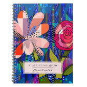 赤面ピンクブルー抽象芸術モダンフローラ ノートブック (正面)