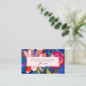 赤面ピンクブルー抽象芸術モダンフローラ 名刺 (スタンド正面)