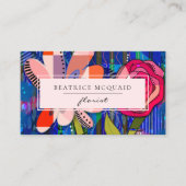 赤面ピンクブルー抽象芸術モダンフローラ 名刺 (正面)