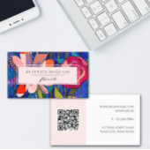 赤面ピンクブルー抽象芸術モダンフローラ 名刺