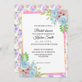 赤面ピンクブロッドフローラブライドシャワー 招待状 (正面/裏面)