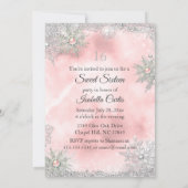 赤面ピンクプリンセスウィンターワンダーランドスウィート16 招待状 (裏面)