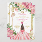 赤面ピンクプリンセスキンセアニラバタフライフローラ 招待状 (正面/裏面)