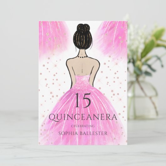 赤面ピンクプリンセスドレスキンセアニェラパーティー 招待状 (スタンド正面)