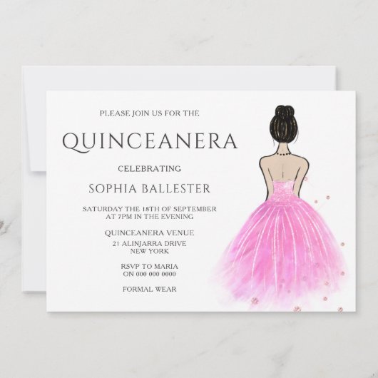 赤面ピンクプリンセスドレスキンセアニェラパーティー 招待状 (裏面)