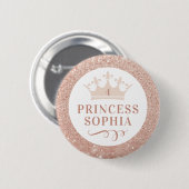 赤面ピンクプリンセスパーティー誕生日ガール&フォート 缶バッジ (正面&裏面)