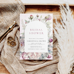 赤面ピンクプーエレガントニーフローラブライダルシャワー 招待状