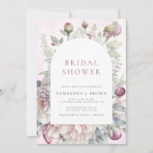 赤面ピンクプーエレガントニーフローラブライダルシャワー 招待状 (正面)