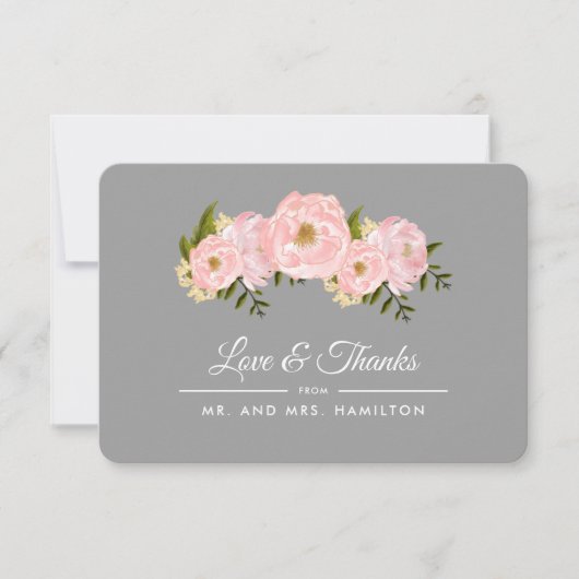 赤面ピンクプー結婚ニスグレイサンキューカード サンキューカード (正面)