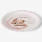 赤面ピンクベアーガールベビーシャワー ペーパープレート (アングル)