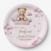 赤面ピンクベアークラウドベビーガールシャワー ペーパープレート (正面)