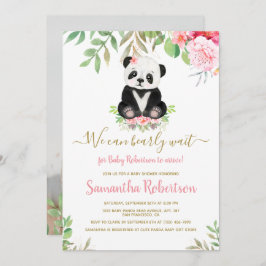 赤面ピンクベア赤ちゃんシャワー私たちは心から待つことができる 招待状