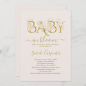赤面ピンクベビーイン開花シャワーガール招待状 招待状 (正面/裏面)