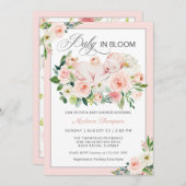 赤面ピンクベビーイン開花フローラベビーシャワー 招待状 (正面/裏面)