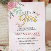 赤面ピンクベビーガールシャワーの水色 招待状