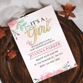 赤面ピンクベビーガールシャワーの水色 招待状