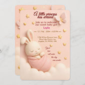 赤面ピンクベビーガールシャワー招待状 招待状 (正面/裏面)