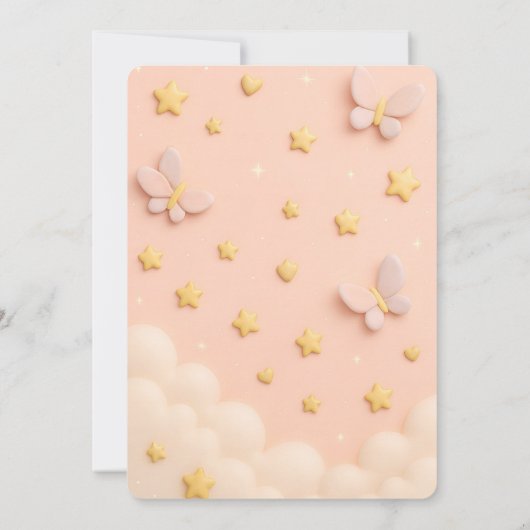 赤面ピンクベビーガールシャワー招待状 招待状 (裏面)