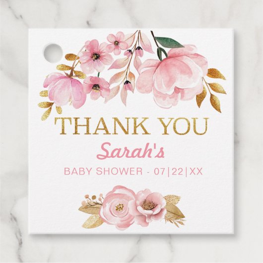 赤面ピンクベビーシャワーありがとうメッセージカード フェイバータグ (正面)