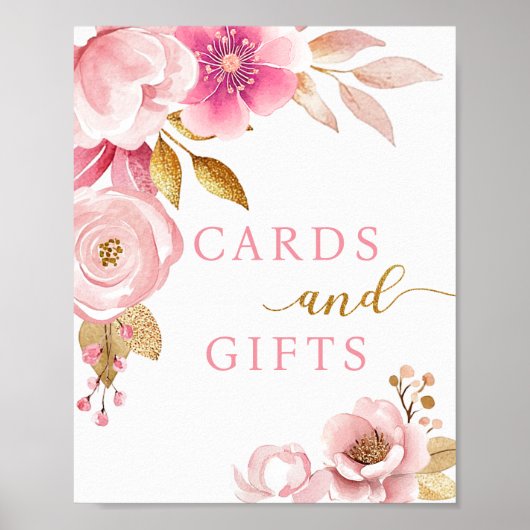 赤面ピンクベビーシャワーカード&ギフトサイン ポスター (正面)