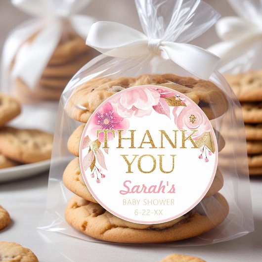 赤面ピンクベビーシャワーサンキューステッカー ラウンドシール