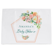 赤面ピンクベビーシャワー幾何学的フローラ銅 ラージペーパーバッグ (正面)