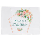 赤面ピンクベビーシャワー幾何学的フローラ銅 ラージペーパーバッグ (裏面)