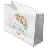 赤面ピンクベビーシャワー幾何学的フローラ銅 ラージペーパーバッグ (正面アングル)