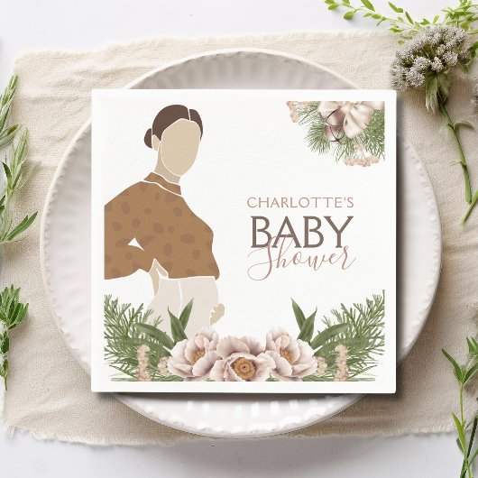 赤面ピンクベビーシャワー水彩フローラ スタンダードカクテルナプキン