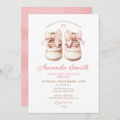 赤面ピンクベビーシューズガールボウブーティーベイビーシャワー 招待状 (正面/裏面)