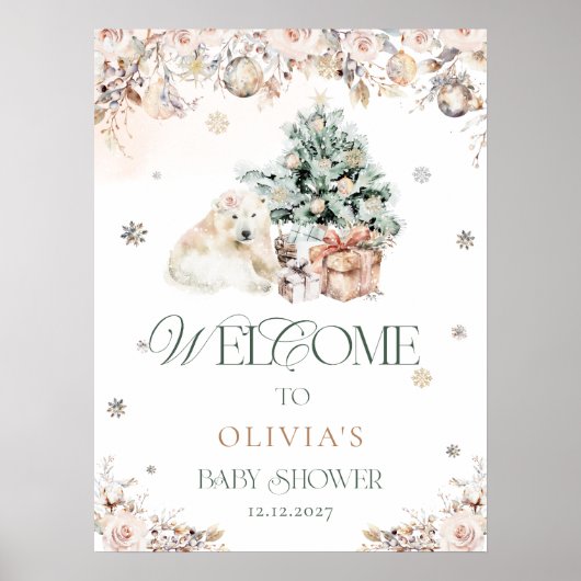 赤面ピンクベビーポーラーベアーベビーシャワーウェルカム ポスター (正面)
