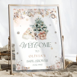 赤面ピンクベビーポーラーベアーベビーシャワーウェルカム ポスター