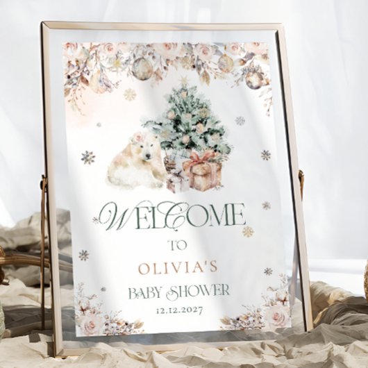 赤面ピンクベビーポーラーベアーベビーシャワーウェルカム ポスター
