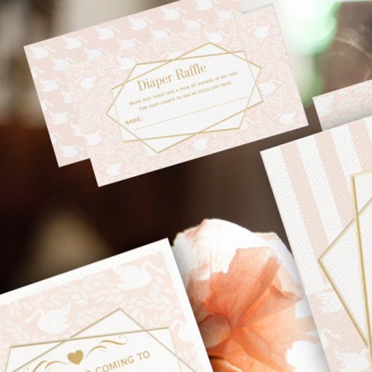 赤面ピンクベビーヴィンテージスワンズおむつラッフル エンクロージャーカード