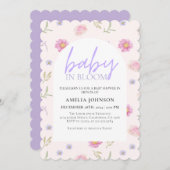 赤面ピンクベビー開花フローラベビーシャワー 招待状 (正面/裏面)