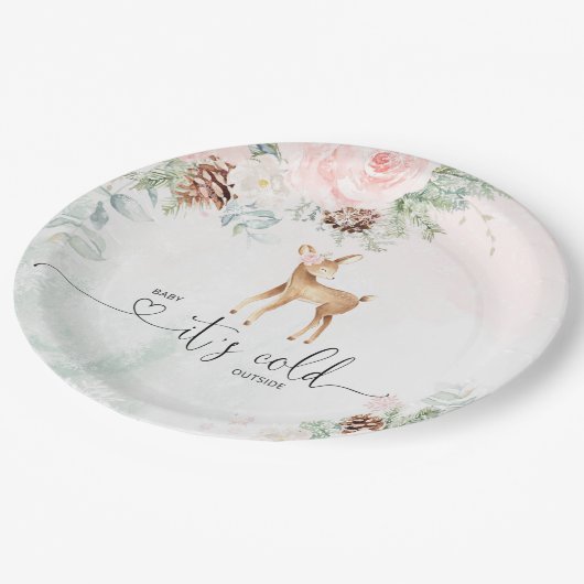 赤面ピンクベビー鹿ベビーその冷たい外 ペーパープレート (アングル)