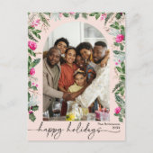 赤面ピンクベリー緑のアーチハッピーホリデイズ ポストカード (正面)