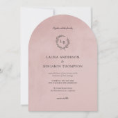 赤面ピンクベルベエレガントットアーチスタイル結婚ズ 招待状 (正面)