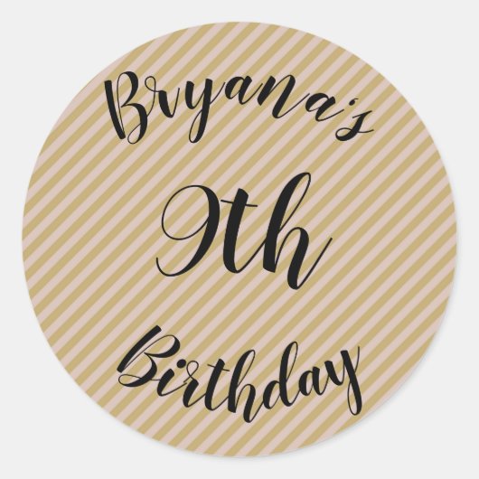 赤面ピンクベージュ&ライト金ゴールドストライプパーティー ラウンドシール (正面)