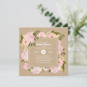 赤面ピンクペオニアクラフト紙素朴ブライダルシャワー 招待状 (スタンド正面)