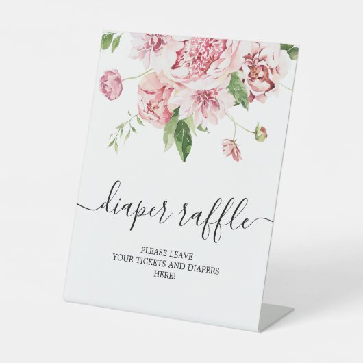 赤面ピンクペオニスおむつラッフルサイン 台座サイン (正面)