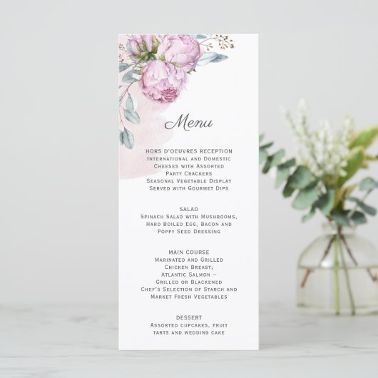 赤面ピンクペオニーズセージグリーン結婚リー メニュー (スタンド正面)