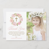 赤面ピンクペオニーリースファーストホーリーコミュニオン サンキューカード (正面)