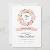 赤面ピンクペオニーリースブライダルシャワー 招待状 (正面)