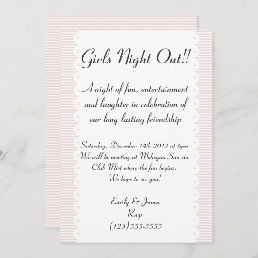 赤面ピンクホタテガールズナイトアウト招待状 招待状 (正面/裏面)