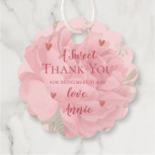 赤面ピンクホワイトかわいらしフローラかわいいブライダルシャワー フェイバータグ (裏面)