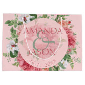 赤面ピンクホワイトかわいらしフローラかわいい結婚式の引き出物 ラージペーパーバッグ (裏面)