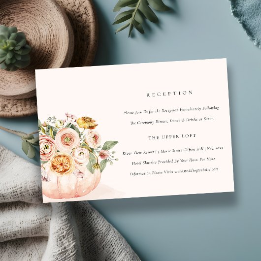 赤面ピンクホワイトカボチャフローラウェディングレセプション エンクロージャーカード